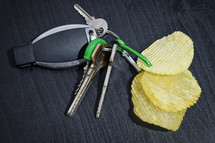 Abstract Keychain With Many Keys and Potato Chips