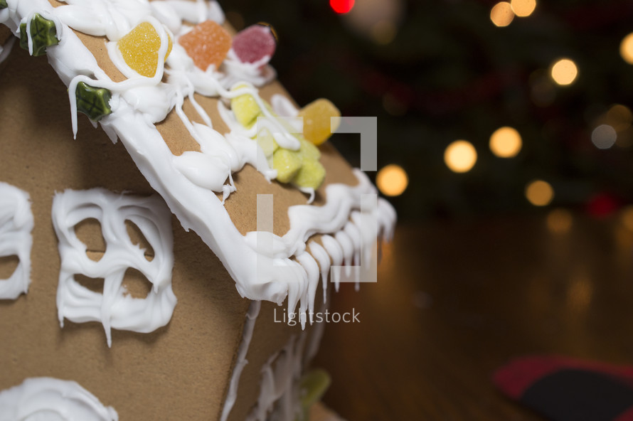 closeup of a gingerbread house 