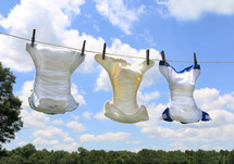 cloth diapers on a clothesline 