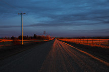 long country road at sunset