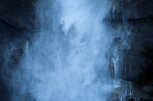 mist from a waterfall 