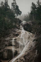 waterfall on rugged mountain