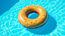 Inflatable donut in a swimming pool in the summer. AI Generated