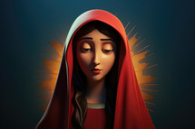 3D Illustration of a Holy Mother Mary with a red robe