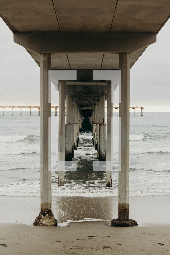 waves under a concrete pier 