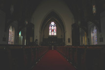 dark interior of a church 