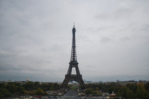Eiffel tower under an overcast sky 