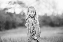 blonde little girl in black and white 