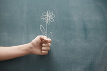 hand holding a chalk flower 