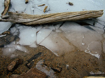 stick on ice on a frozen pond