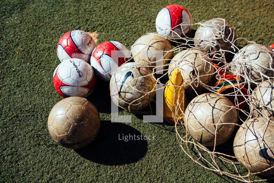 a bag of soccer balls 