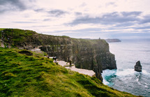 standing at the edge cliffs along a coastline 