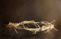 crown of thorns on a wooden background 
