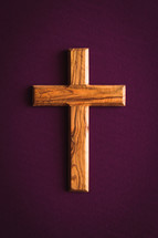 olive wood cross on purple 