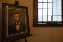 Historic building preserved - portrait of Abraham Lincoln at Christmas