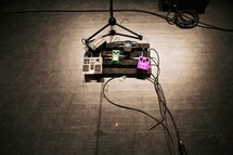 guitar pedals and microphone stand