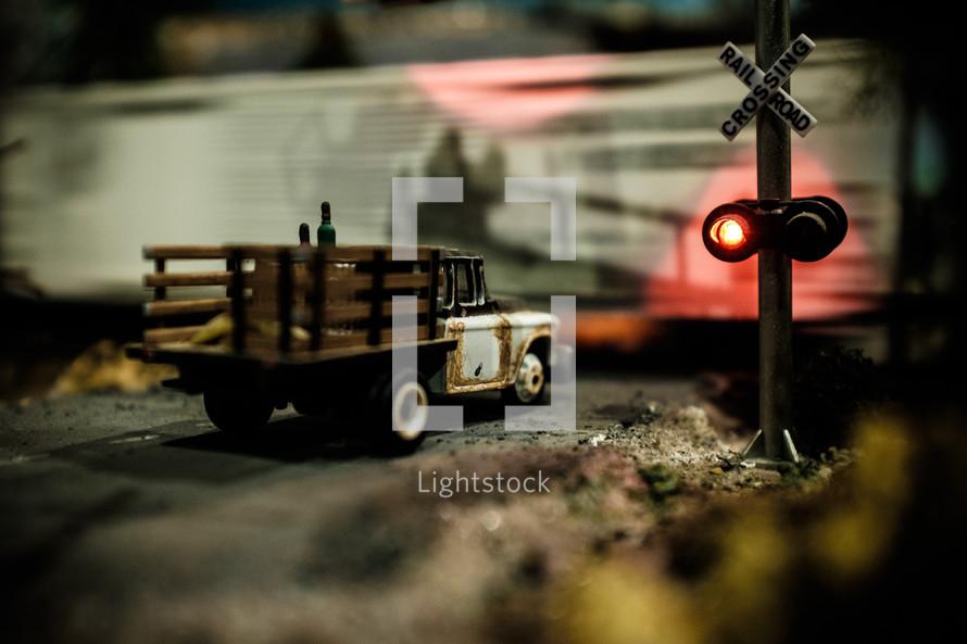 truck at a railroad crossing 