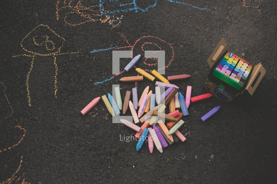 sidewalk chalk and drawings on pavement 