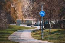 Bicycle path sign in the park