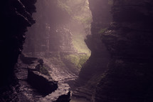 foggy view at the mouth of a cave 