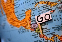 Go flag on Costa Rica on a globe 