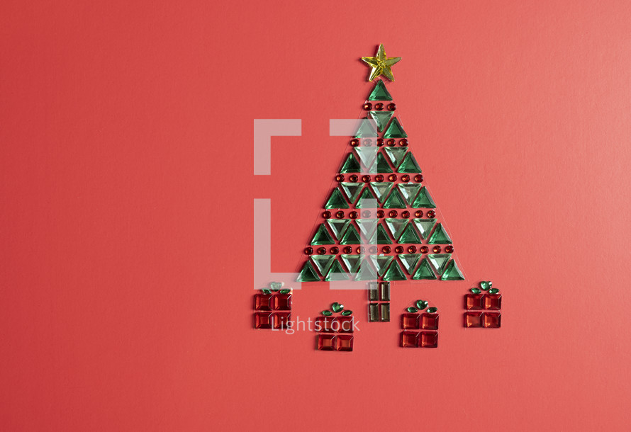 Christmas tree design on red 