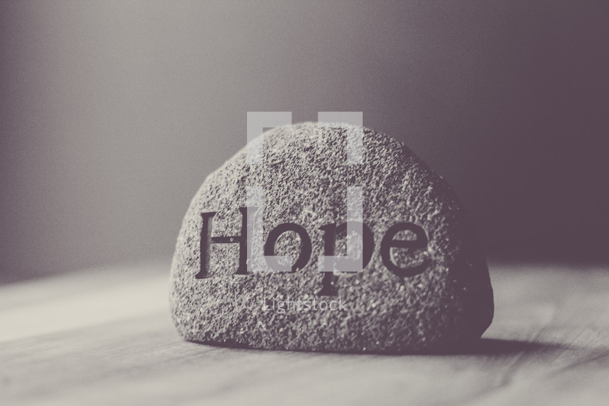 word hope on a stone 