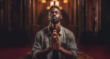 Black man praying in church
