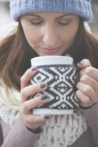 Woman Savors Coffee Aroma