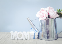 Flowers and Gift Background for Mother's Day and Birthday