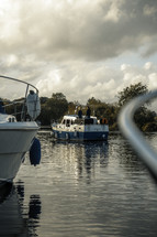 Norfolk Broads boat cruise river sailing, fishing trawler boat skipper captain, national park, lake view travel