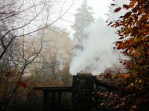 smoke from a chimney in fall 