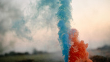 red, white, and blue smoke