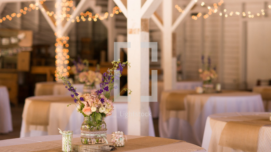 set tables at a wedding reception 