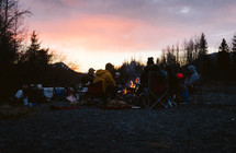 Campout during sunset in the mountains