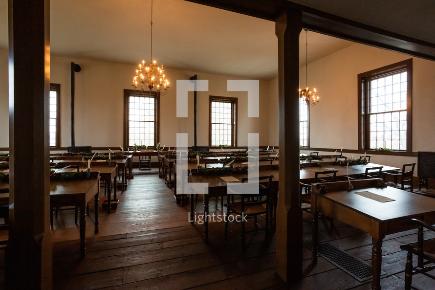 Historic building preserved - tables and chairs