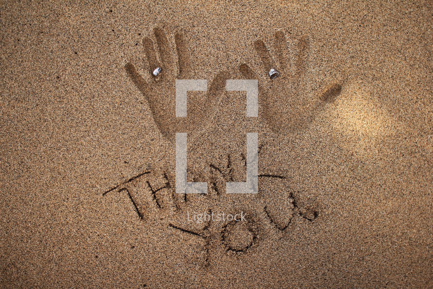 hand prints in the sand - Thank You 