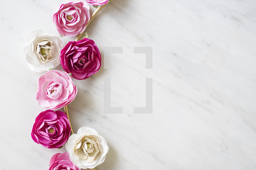 white and pink roses on a white background 