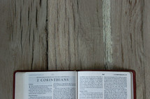 A Bible opened to 1 Corinthians