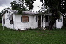 boarded up abandoned house