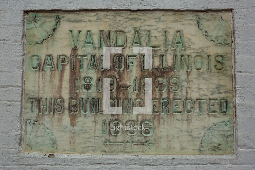Historic plaque - Vandalia - marble with patina