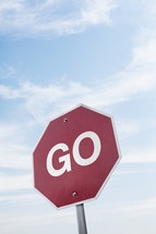 "Go" on a stop sign.