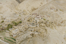 aerial view of a mountain side village