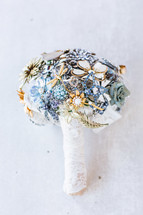 Bridal bouquet made from broaches non-floral white lace 