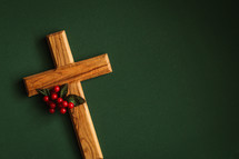 Olive wood cross with red berries 
