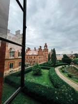 National Yuriy Fedkovych university of Chernivtsi. Travel destination in Ukraine. UNESCO heritage. View from window. High quality photo