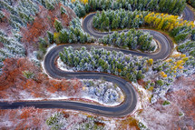 aeriall view over a winding road 