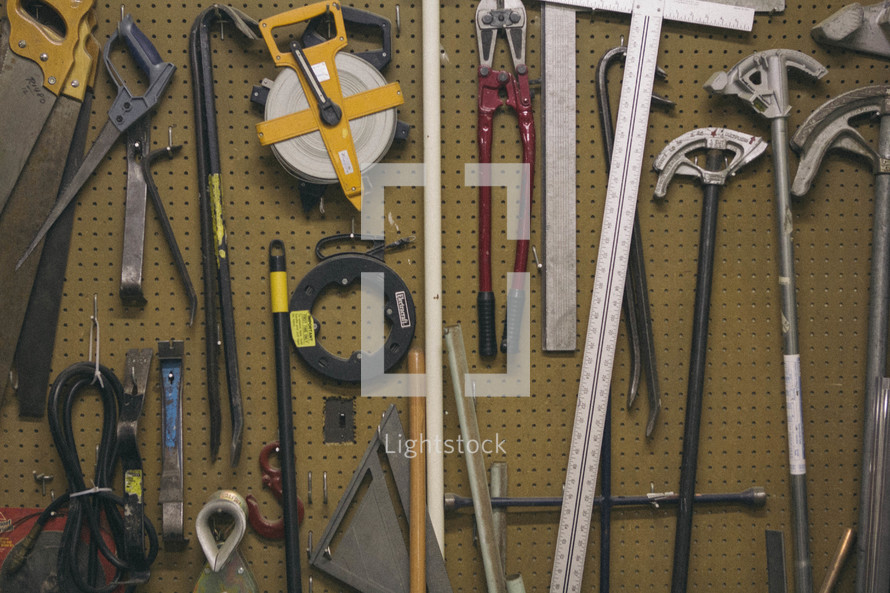 tools on a peg board