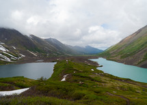 Mountain Landscape with Two Different Colored Lakes in Alaska