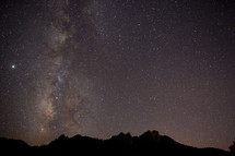 Dramatic Milky Way stars over a rugged mountain range